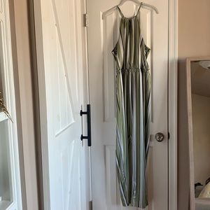 Green, white, black pinstripe jumpsuit